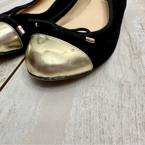 Vero Cuoio Women’s Sz 9 1/2 Black Suede Ballet Flats With Gold Leather Toe Tips - Picture 3 of 9